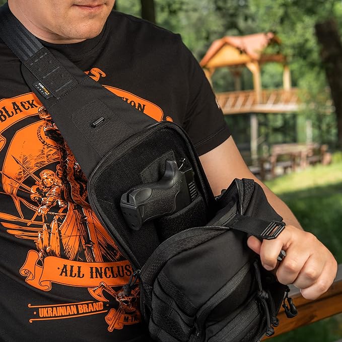 M-Tac Elite Cross Bag - Tactical Crossbody Sling Backpack for Man with CCW Concealed Carry (Regular Black)