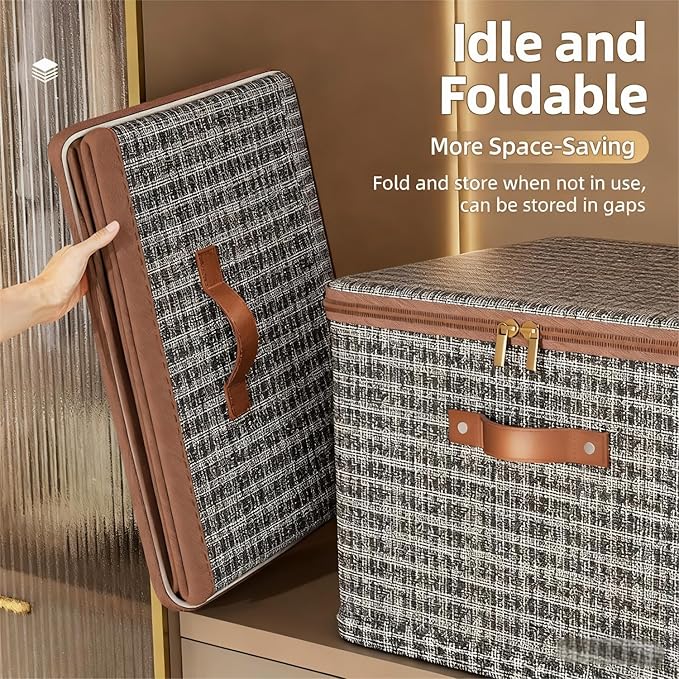 3 Pack 15.8 Quart Fabric Storage Bins with Lid 15x10.2x6.3 in Stackable Closet Organizer Baskets Foldable Polyester Cube Storage with Handles Decorative Organizer Boxes for Shelves Grey