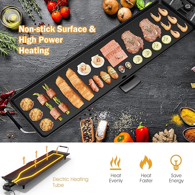 Costzon 35 Electric Griddle 2000W Nonstick Extra Large Griddle Long Table Top Grill w/5-Level Temp &amp Drip Tray Indoor Outdoor Cooking Plates Teppanyaki Grill for Pancake BBQ Camping Gatherin