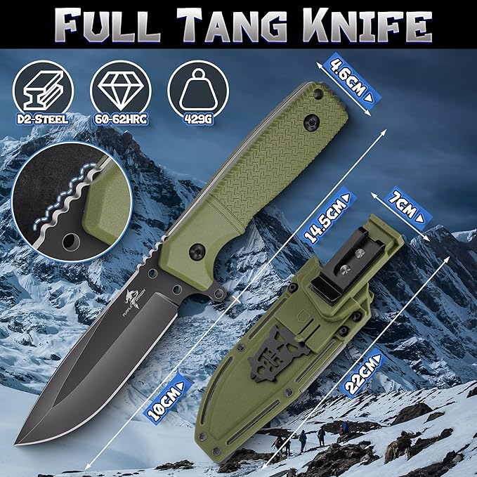 Purple Dragon Fixed Blade Knife with Kydex Sheath Green Knives for Camping Gifts for Men