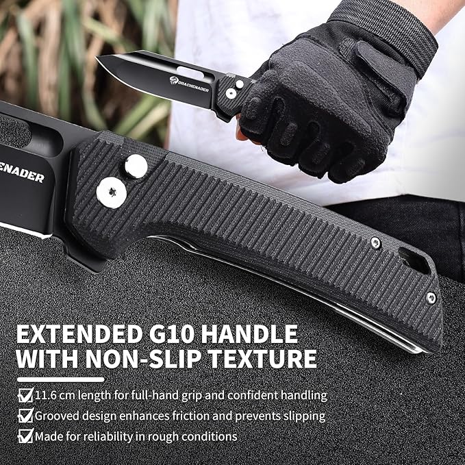 8.11 Large Pocket Knife for Men B-26 3.94 14C28N Blade Large Tactical Pocket Knife with G10 Handle Upgraded Reinforced Lock Includes Pocket Clip and Nylon Sheath for Camping Survival