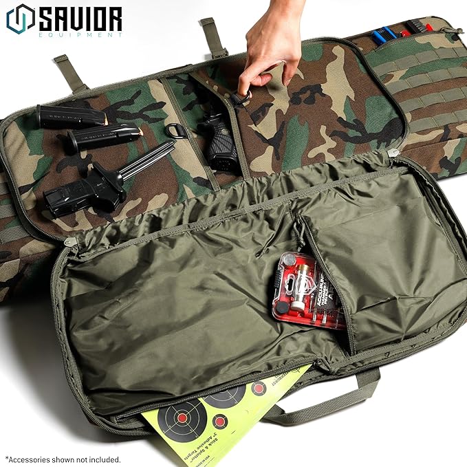 Savior Equipment American Classic Tactical Double Long Gun Bag Pistol Transportation Case w/Backpack Strap Lockable Compartment Available Length in 32 36 42 46 51 55