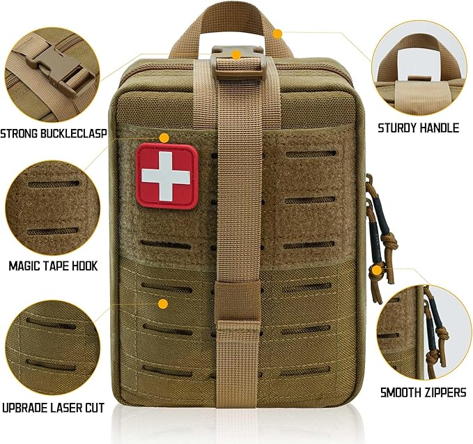 Ifak Pouch Rip Away Molle Tactical Medical Pouch Empty First Aid Kit Bag for Duty Belt (2 Pack-TAN)