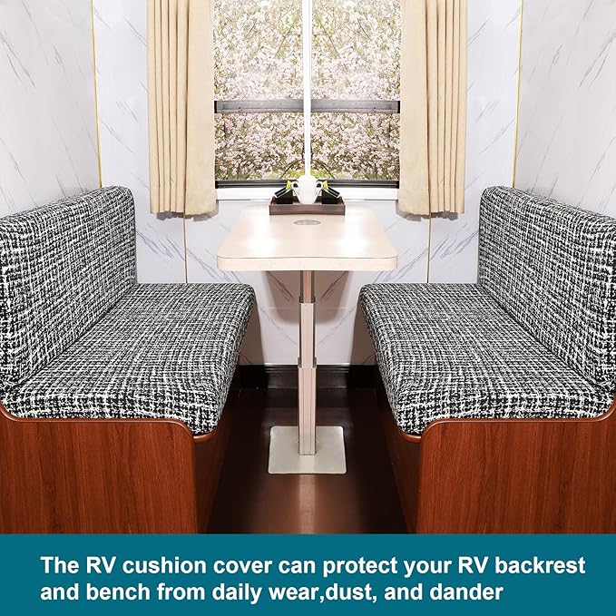 KRFOONN RV Dinette Cushion Covers - Stretch Camper Cushions Replacement Couch &amp Loveseat Slipcovers for Travel Trailer Couch - Includes 2 Backrest &amp 2 Bench Cover Washable