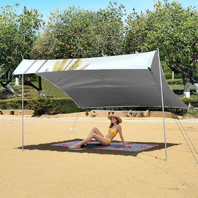 Beach Beach Canopy Sun Shelter with Sandbags &amp Sand Shovel &amp Windproof Ropes - Portable 110x126 Beach Shade Beach Tent for Camping Picnics