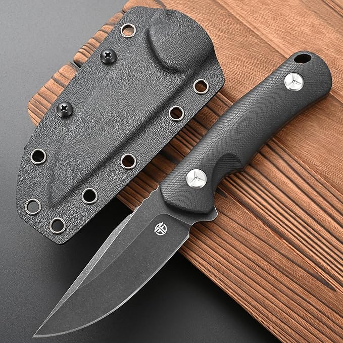 FF109 Fixed Blade Knife 14C28N Black Stonewashed Steel G10 Handle Full Tang Knife with Kydex Sheath for Outdoor Camping Hunting Working (Black)