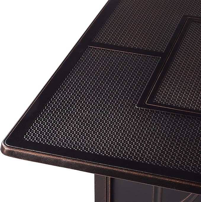 Oakland Living Aluminum 570000 BTU 42 in. Square Propane Black Fire Pit Table with Fire Beads Lid Propane Tank Cover and Table Fabric Covers in Copper FinishAZREGIS-FPT-AC