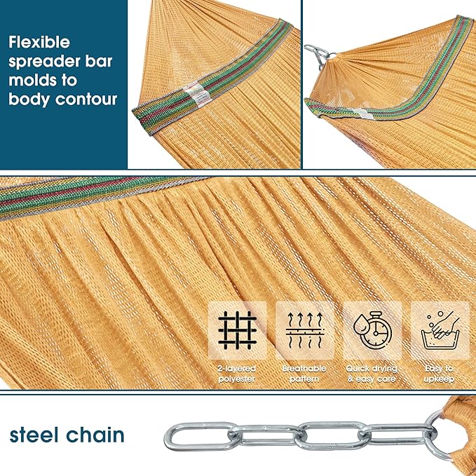Tranquillo Adjustable Hammock Stand 2 Persons Portable Hammock with Stand Collapsible – Lounge Yard Porch Hammock Net with Carry Bag Yellow