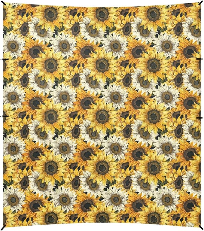 ALAZA Sunflower Vintage Yellow &amp White Beach Tent Sun Shelter UPF50+ Protection Beach Shade Canopy w/ 4 Sandbags for Outdoor Camping Fishing Backyard Fun Picnic 10x9 ft
