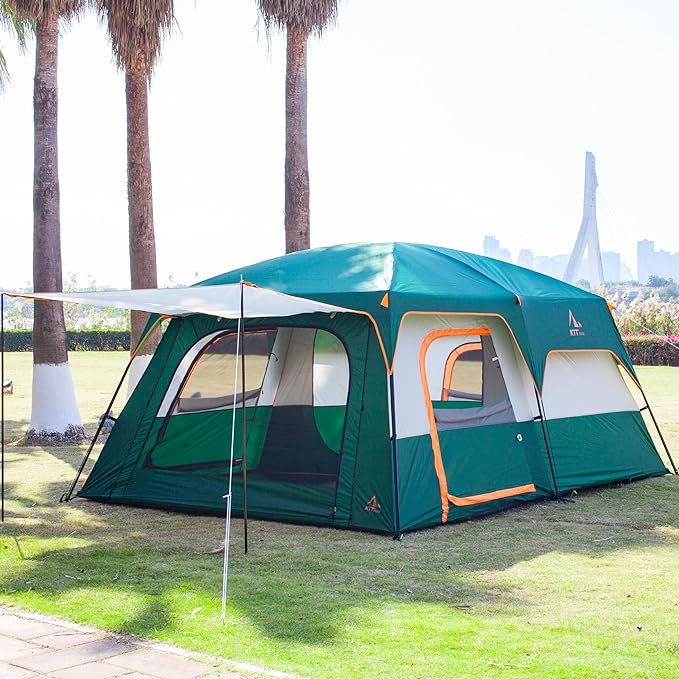 KTT Large Tent 6-8-10-12 PersonFamily Cabin Tents2 Rooms2 Doors and 4 Windows with MeshStraight WallWaterproofDouble LayerBig Tents for OutdoorPicnicCampingFamily Gathering