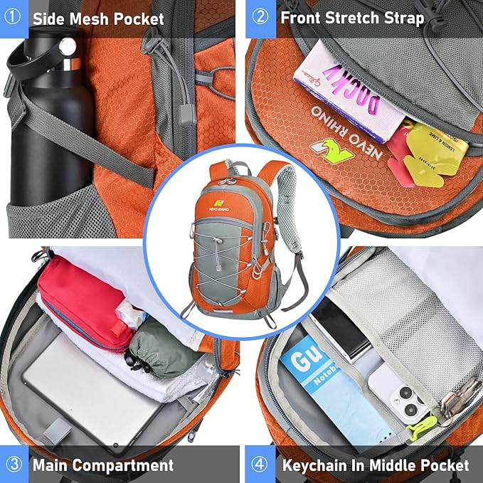N NEVO RHINO Hiking Backpack 20L Water Resistant Outdoor Day PackLightweight Travel Small Backpack for Men Women