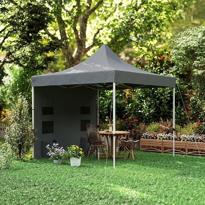 10ftx10ft Pop-Up Canopy Tent with Reinforced 32mm/25mm Steel FFor rame UPF50+ Gray OxFor Ford Canopy 3-Level Height &amp Mesh Storage Pockets