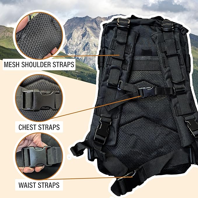 Sirius Tactical Backpack - 30L Capacity - Heavy Duty 900D Polyester - Hunting Hiking or Camping Backpack – Military Backpack (Tan)