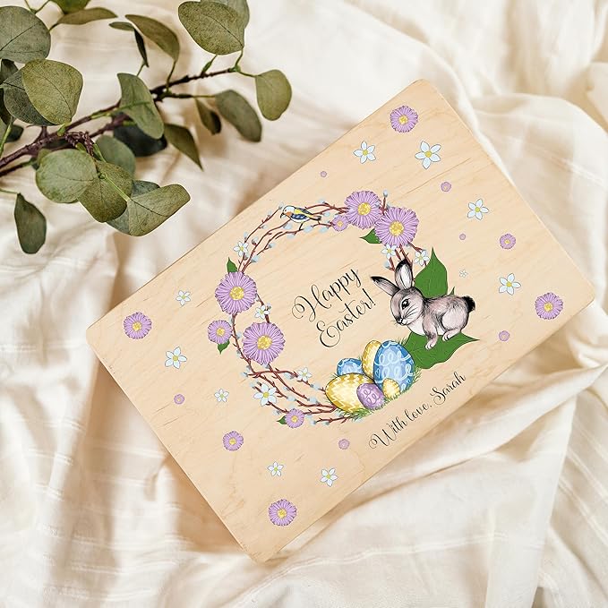 Creative Deco Personalized Wooden Storage Box Easter Box | 11.8x7.87x5.51in (+-0.5) | Multiple Choice | Hinged Lid Handles Engraving | Gift Box | Rough UNSANDED Keepsake Souvenir Chest