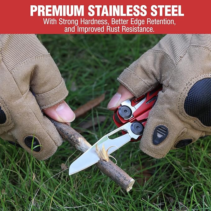 WORKPRO 24-in-1 Mutitool Stainless Steel Multitool Pliers with Pocket Knife and Screwdrivers EDC Self-locking Multi Tool with Sheath Belt Clip for Outdoor Activities Gifts for Men Red