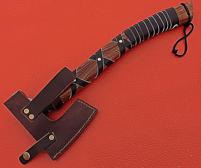 Smart &amp Sharp Hand Forge Custom Made Hatchet Axe Hand Made Damascus Steel Blade/Best Gift/Gift for him SS-17345(Rose Wood)