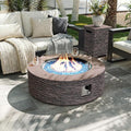 UPHA 42-inch Outdoor Propane Gas Fire Pit Table 50000 BTU Concrete Round FirePit for Outside Patio with Propane Tank Cover Wind Guard Blue Glass Rocks Rain Cover Reddish Brown