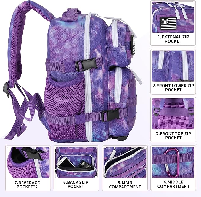 9L Mini Tactical Backpack for Men and Women Tactical Backpack Small for Hiking Small Tactical Bag (Purple Tie-Dye)