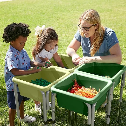 ECR4Kids Stackable Square Bins with Non-Snap Lids Multipurpose Organization Hunter Green 4-Pack
