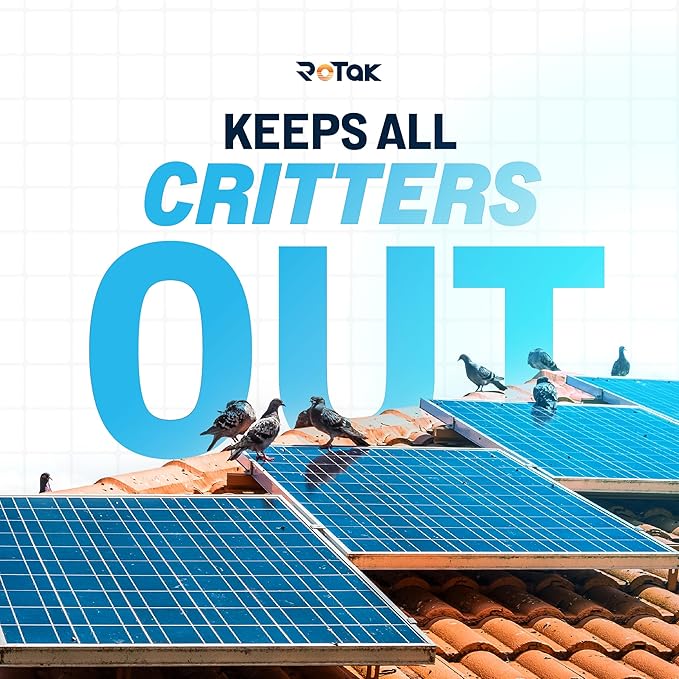 ROTAK Critter Guard - 6in x 100ft Solar Panel Bird Guard with Fastener Clips - Galvanized Black PVC Coated ½ inch Wire Roll Mesh (6 x 100' with 60 Fastener Clips)
