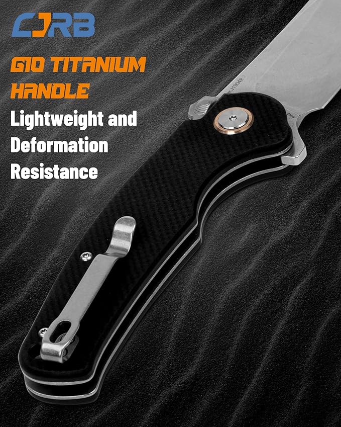 CJRB Crag Tactical Knife Cleaver Pocket Folding Knife with Stonewash AR-RPM9 Steel Blade and G10 Handle for Men Outdoor Survival Camping and EDC (J1904R)Black