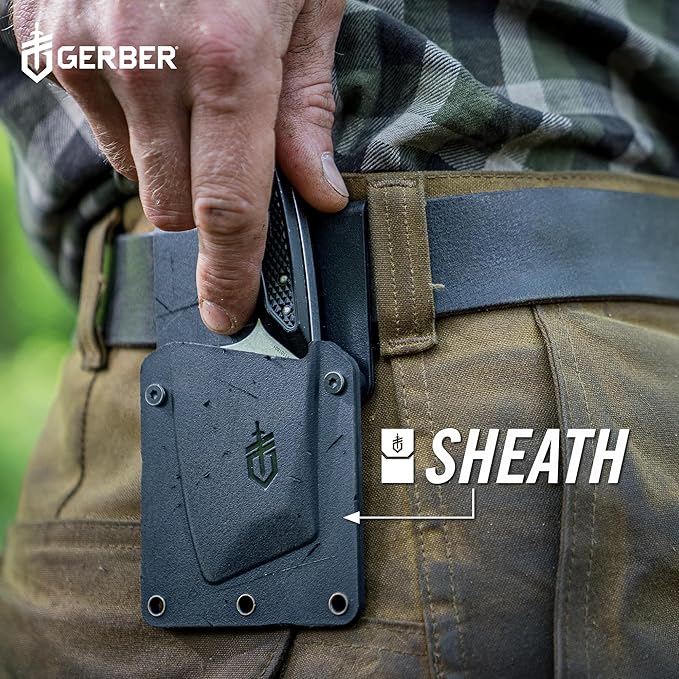 Gerber Gear TRI-Tip Mini Cleaver Fixed Blade Camping Knife with Molle Sheath for Survival and Bushcrafting Green