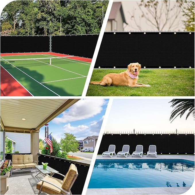 iCover 4x25ft Privacy Screen Fence Outdoor Fencing Panels Garden Windscreen Mesh Shade Sail Net Barrier Include Reinforced Bindings and Brass Grommets Cable Zip Ties Black