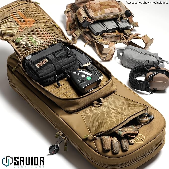 Savior Equipment Specialist Series 30 34 38 Covert Tactical Gun Bag Backpack Soft Case with Compartment Low Profile Bug Out Truck Bag (Flat Dark Earth Tan 30)