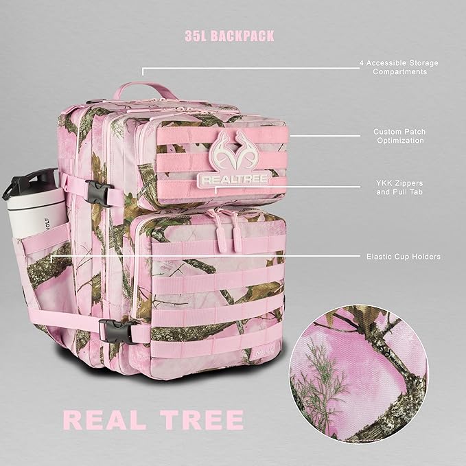 WOLFpak 35L Athletic Gym Backpack (Realtree APX Flushing Pink) - Durable 1000D Waterproof Oxford Material with MOLLE Webbing Laptop Pocket &amp Dual Cup Holders Durable Fitness/Travel/Military Dayp