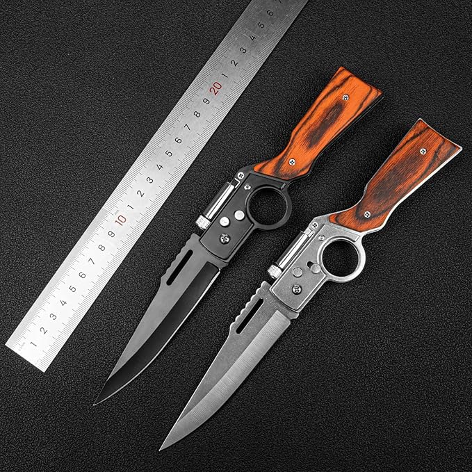 2 Pcs Pocket Knife Ak47 Folding Knife Stainless Steel Blade Lightweight Wooden Handle Gifts for Men
