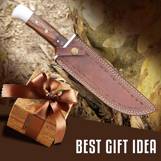 D2 Handmade 13 Inches Bowie Knife Full Tang Fixed Blade Knife with Sheath Hunting Knife with Along Wood Handle Ideal for Camping Hiking Survival And Bushcraft