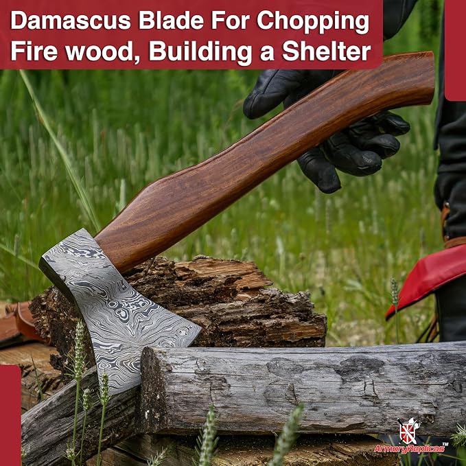 Armory Replicas™ Elite Woodsman Damascus Steel Outdoor Camping Hatchet Axe