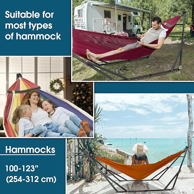 Tranquillo Adjustable Hammock Stand Collapsible Camping Hammock with Stand 600 lbs Capacity Hammock Stand for 2 Persons Foldable Sturdy Noiseless Stand for Active Life Carry Bag Included Red
