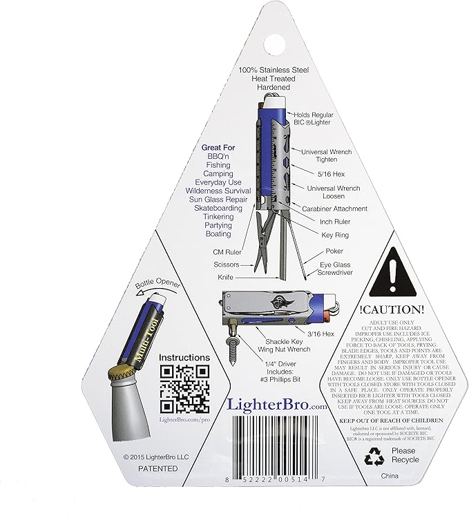LighterBro Pro Lighter Sleeve - Multi-Tool - 420 Stainless Steel - Easily Fits Your Favorite Lighters - Includes Mini Pocket Knife Ruler Scissors Screwdriver Poker Key Ring &amp More (Black)