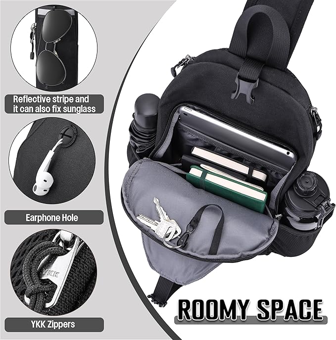 Concealed Carry Bag for Men YKK Zippers Large Crossbody Sling Backpack edc Bag with Gun Holsters Travel Hiking Chest Pack Daypack