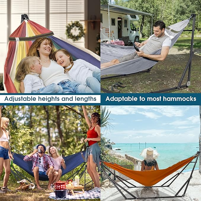 Tranquillo Combo x2 Hammocks with Stand for Outside &amp Tree Straps Heavy Duty Hammock with Stand 600lbs for Indoor Outdoor Patio Backyard x2 Hammocks for 2 Person Portable Carrying Bags Aegean