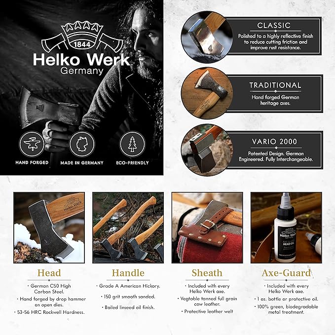 1844 Helko Werk Germany Vario Universal Axe - German Made Midsize General Purpose Felling Axe for Felling Trees Cutting Timber and Splitting Wood - Head 4.25lbs Handle 30in. (Universal) #10053