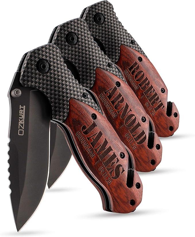 Set of 3 Groomsmen Gifts Personalized Groomsmen Pocket Knife w/Name Title &amp Date Groomsman Gift for Wedding Custom Groomsmen Gifts Pocket Knives Groomsman Gifts for Men