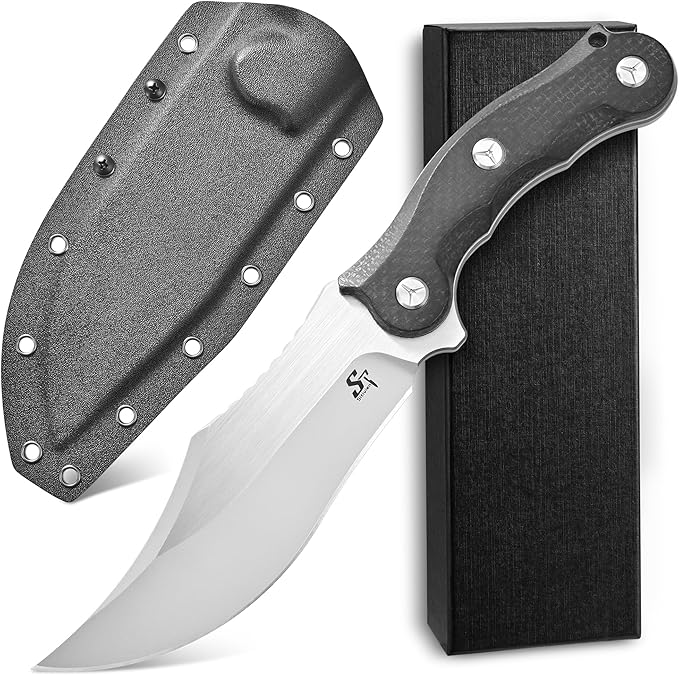 Sitivien ST39 Fixed Blade Knife 7mm DC53 Steel Blade Ergonomic Micarta Handle Full Tang Knife with Sheath for Outdoor Camping Hiking Working Survival (Black)