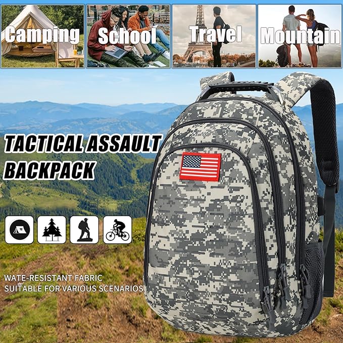 Camo Backpack for boys Teen Boys Backpacks for SchoolCamo Bookbag for kidSmall Tactica Backpack for outdoor with USB Charging Port40L