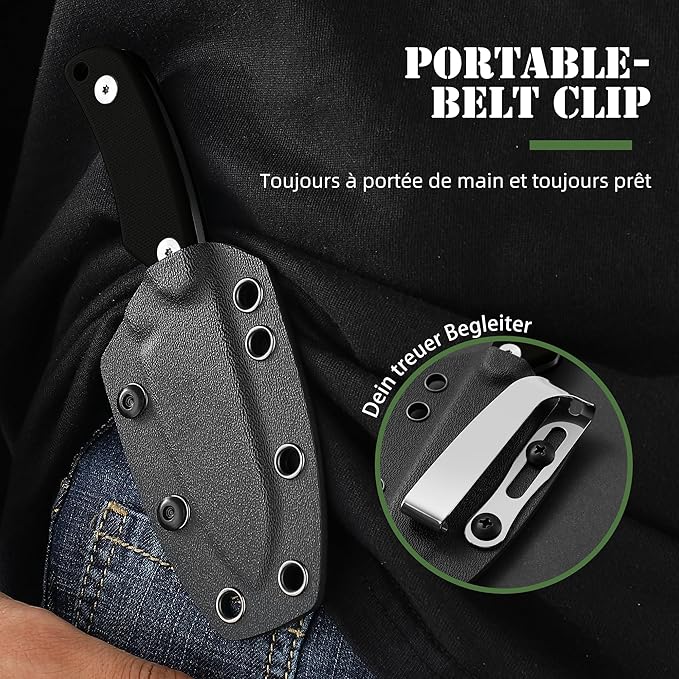 Omesio Neck Knife 5.82 Small Fixed Blade Tactical Knife Compact Full Tang EDC Neck Knife with Sheath and Clip Nessmuk D2 Steel G10 Handle Mini Knife Necklace for Outdoor Hiking Camping