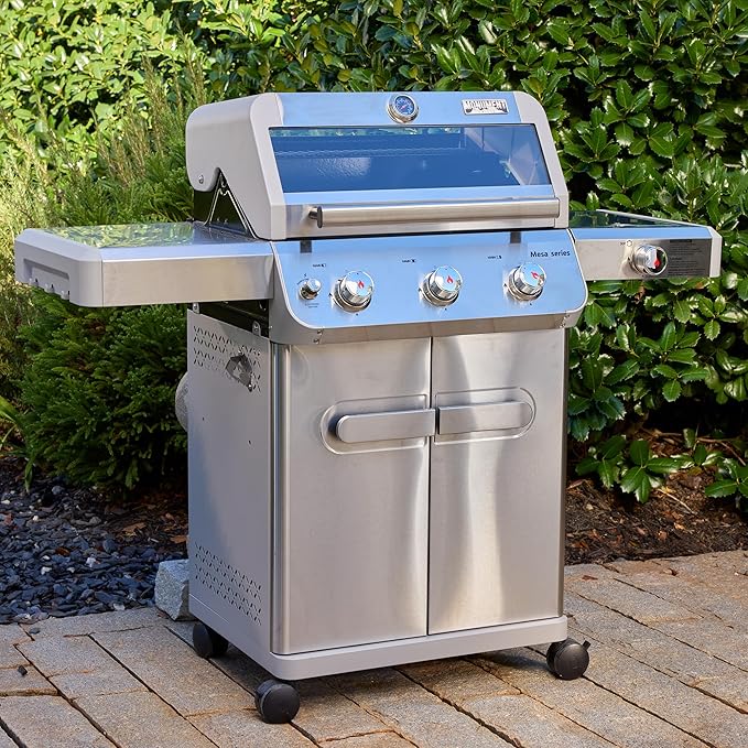 Monument Grills 3+1 Outdoor Barbecue Stainless Steel Propane Gas Grill 3 Burners &amp 1 Side Burner 48000 BTU Patio Garden Grill with Knob Controls Mesa305