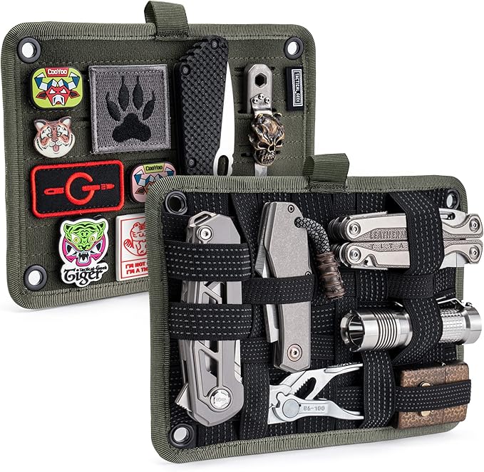 TACTICAL GEEK TCM EDC Organizer Board Backpack Anti-Slip Elastic Woven Board for Travel Gear Elastic Grid Organizer for Electronics Accessories Travel Cables Chargers and More Green