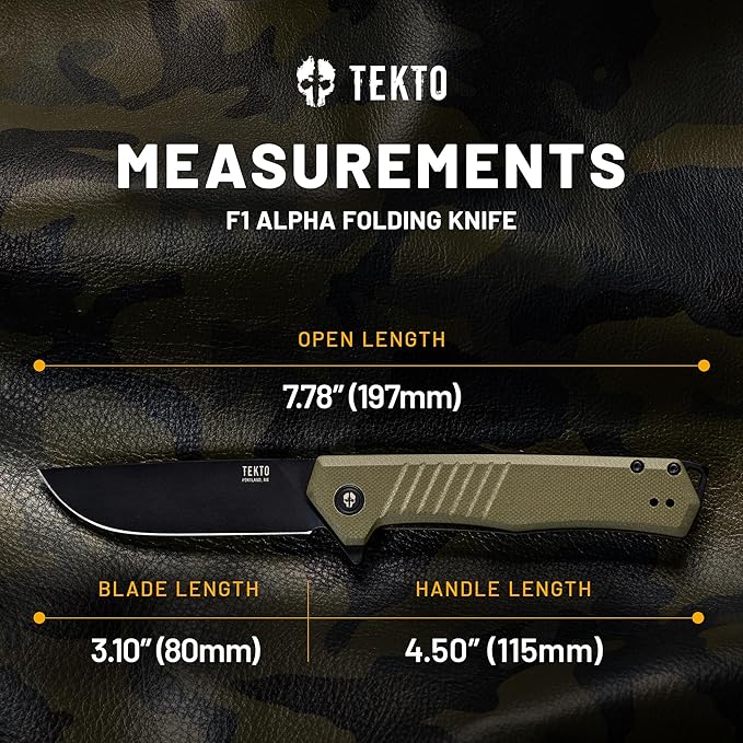 F1 Alpha Folding Pocket Knife - Modified Straight Back Blade Titanium Coated D2 Steel Ideal for Outdoor Camping and Backpacking Tactical G10 OD Green Handle Black Titanium Accents