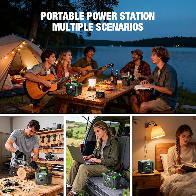 Portable Power Station 330W 288Wh Solar Generator with 60W USB-C PD Fast Charging Pure Sine Wave AC Outlet 5W Wireless Charger LED for Camping RV CPAP Home Emergency Backup Off-Grid Living