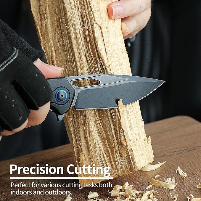 ALBATROSS Valentine‘s Gift for Him EDC Folding Knife 3.3” Black D2 Steel Blade Black Aluminum &amp G10 Handle Ball Bearing Flip Thumb Hole Gift Box