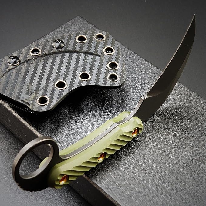 C1395 Fixed Blade Knife AUS-10 Black Stonewashed Steel Blade G10 Handle Claw Knife for Outdoor EDC Tool Survival Hiking Camping (Green)