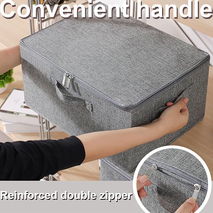 Underbed Storage Box Containers with Lid Foldable Blanket Baskets Home Underbed Organization for Organizing Clothes Shoes Pillows 17.7x13.7x9.8Inches Grey 2 Pack