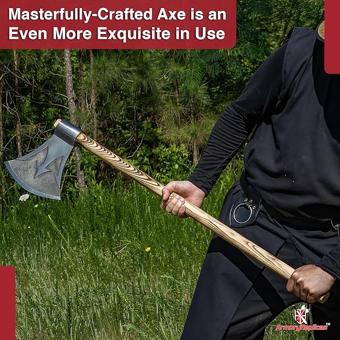 Armory Replicas™ Briny Deep Two-Handed Functional Axe – High Carbon Steel Blade with Trident Design &amp Sheesham Wood Handle 42