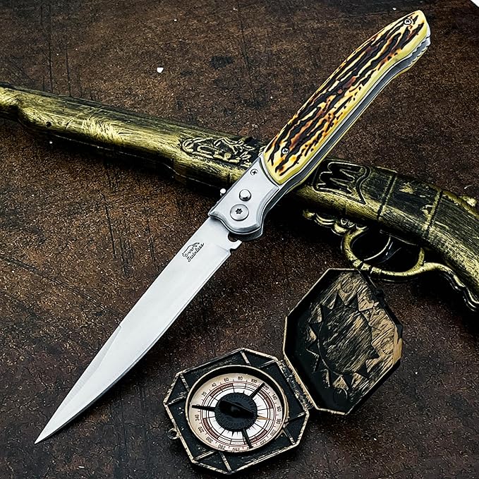 12-inch Large Pocket Folding Knife 440C Steel Blade and Resin Handle Assisted Opening with Slide Safety Lock EDC for Outdoor Hiking Camping and Adventure